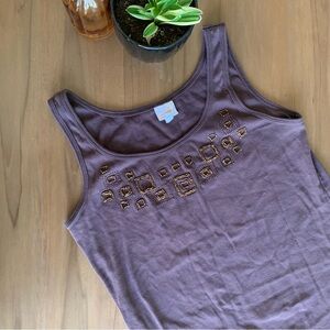 Vintage Beaded Embellished Brown Tank Top